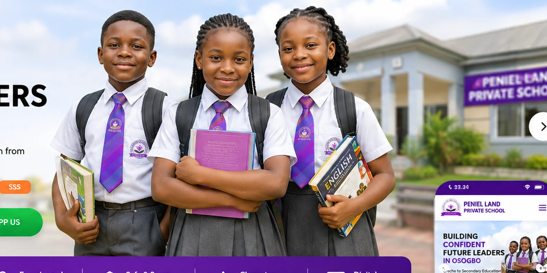 AI-generated Nigerian school leadership and students scene for Peniel Land Private School